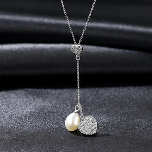 925 Sterling Silver Heart Pendant Necklace with Natural Pearl