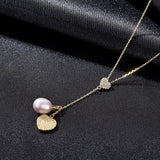 925 Sterling Silver Heart Pendant Necklace with Natural Pearl
