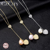 925 Sterling Silver Heart Pendant Necklace with Natural Pearl