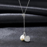925 Sterling Silver Heart Pendant Necklace with Natural Pearl