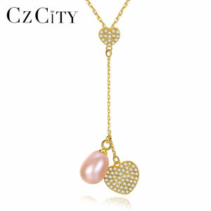 925 Sterling Silver Heart Pendant Necklace with Natural Pearl