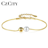925 Silver Charms Chain Bracelet Golden Snake Natural Pearl Gift