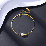 925 Silver Charms Chain Bracelet Golden Snake Natural Pearl Gift
