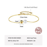 925 Silver Charms Chain Bracelet Golden Snake Natural Pearl Gift