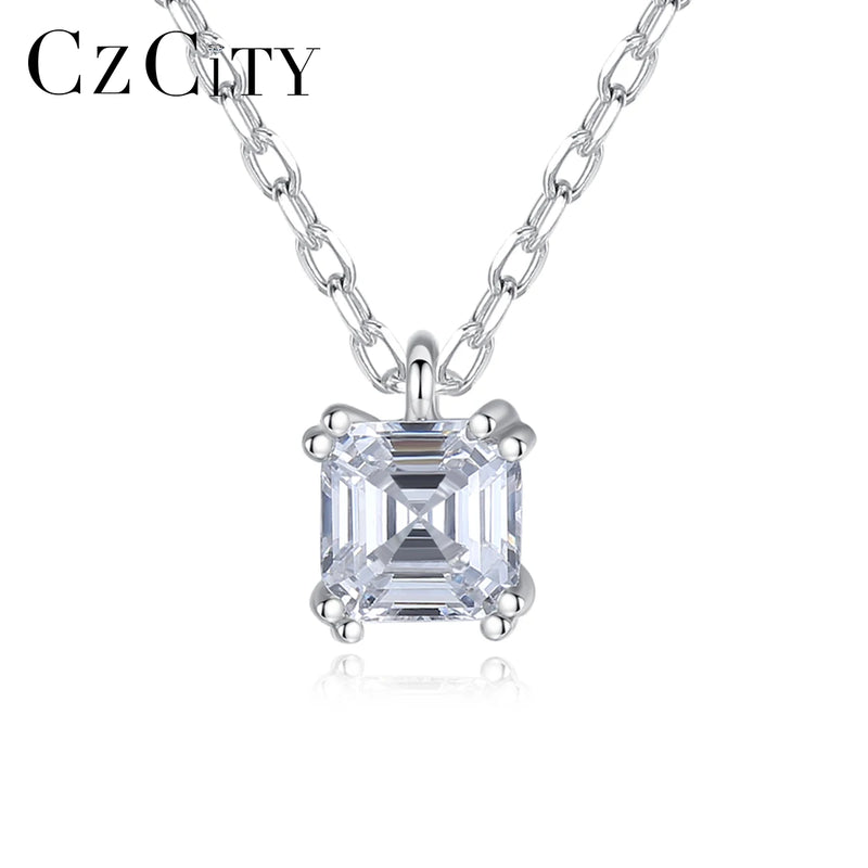 925 Silver Square Pendant CZ Women's Necklace Wedding Stunning Crystal Jewelry