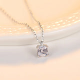 925 Silver Square Pendant CZ Women's Necklace Wedding Stunning Crystal Jewelry