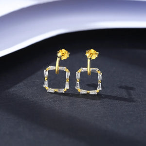 925 Silver Square CZ Stud Earrings Fine Jewelry Boucle D'Oreille Femme
