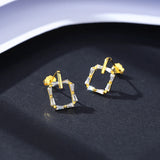 925 Silver Square CZ Stud Earrings Fine Jewelry Boucle D'Oreille Femme