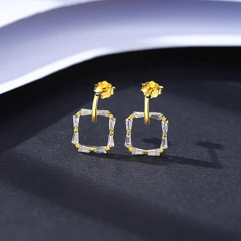 925 Silver Square CZ Stud Earrings Fine Jewelry Boucle D'Oreille Femme
