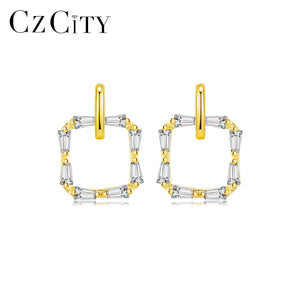 925 Silver Square CZ Stud Earrings Fine Jewelry Boucle D'Oreille Femme