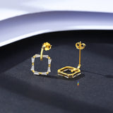 925 Silver Square CZ Stud Earrings Fine Jewelry Boucle D'Oreille Femme