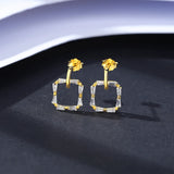 925 Silver Square CZ Stud Earrings Fine Jewelry Boucle D'Oreille Femme