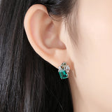 925 Silver Green Gemstone Stud Earrings for Women Wedding Bridal