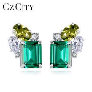 925 Silver Green Gemstone Stud Earrings for Women Wedding Bridal