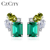 925 Silver Green Gemstone Stud Earrings for Women Wedding Bridal