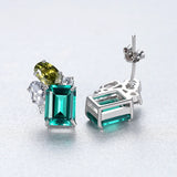 925 Silver Green Gemstone Stud Earrings for Women Wedding Bridal