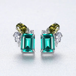925 Silver Green Gemstone Stud Earrings for Women Wedding Bridal
