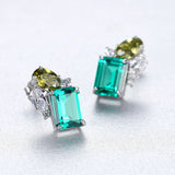 925 Silver Green Gemstone Stud Earrings for Women Wedding Bridal