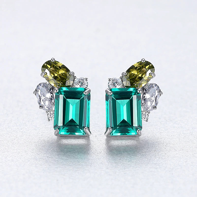 925 Silver Green Gemstone Stud Earrings for Women Wedding Bridal