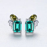 925 Silver Green Gemstone Stud Earrings for Women Wedding Bridal