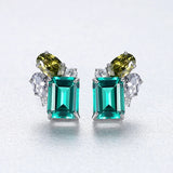 925 Silver Green Gemstone Stud Earrings for Women Wedding Bridal