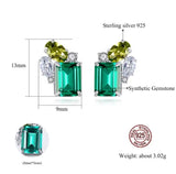 925 Silver Green Gemstone Stud Earrings for Women Wedding Bridal