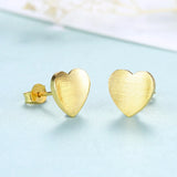 925 Silver Heart Stud Earrings Brushed Women Jewelry
