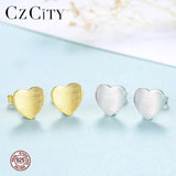 925 Silver Heart Stud Earrings Brushed Women Jewelry