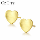 925 Silver Heart Stud Earrings Brushed Women Jewelry