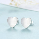 925 Silver Heart Stud Earrings Brushed Women Jewelry