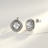 925 Silver Turquoise Stud Earrings Carving S925 Jewelry