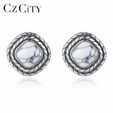 925 Silver Turquoise Stud Earrings Carving S925 Jewelry