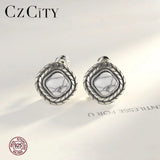 925 Silver Turquoise Stud Earrings Carving S925 Jewelry
