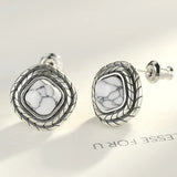 925 Silver Turquoise Stud Earrings Carving S925 Jewelry