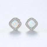 Sterling Silver Opal Stud Earrings Bohemian Rhombus Shape