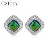 Sterling Silver Opal Stud Earrings Bohemian Rhombus Shape