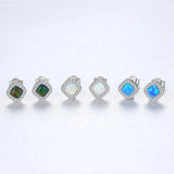 Sterling Silver Opal Stud Earrings Bohemian Rhombus Shape
