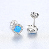 Sterling Silver Opal Stud Earrings Bohemian Rhombus Shape