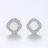 Sterling Silver Opal Stud Earrings Bohemian Rhombus Shape