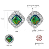 Sterling Silver Opal Stud Earrings Bohemian Rhombus Shape