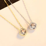 Square Zircon Pendant Necklace 925 Sterling Silver Women Charm Jewelry