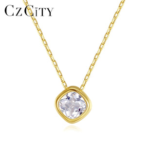 Square Zircon Pendant Necklace 925 Sterling Silver Women Charm Jewelry