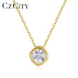 Square Zircon Pendant Necklace 925 Sterling Silver Women Charm Jewelry