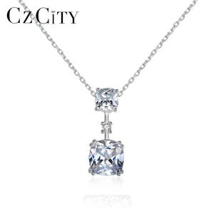 925 Silver CZ Pendant Chain Necklace Zircon Bridal Jewelry