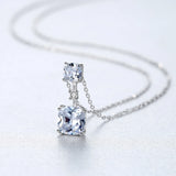 925 Silver CZ Pendant Chain Necklace Zircon Bridal Jewelry