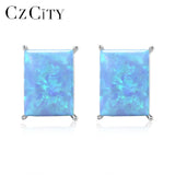 Square Fire Opal Stud Earrings 925 Sterling Silver