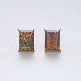 Square Fire Opal Stud Earrings 925 Sterling Silver