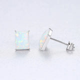 Square Fire Opal Stud Earrings 925 Sterling Silver