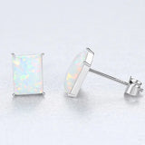 Square Fire Opal Stud Earrings 925 Sterling Silver