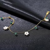 Bohemia 925 Silver Green Stone Natural Pearl Charms Bracelet for Women